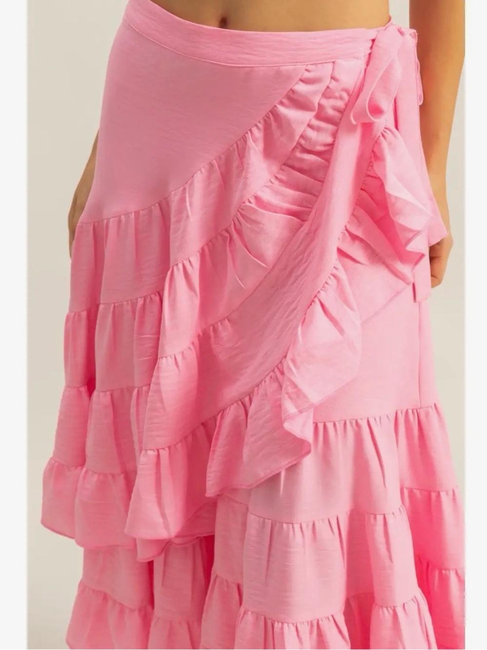 Pink Tiered Ruffle Maxi Skirt Tie Wrap Medium NWT - Picture 5 of 7